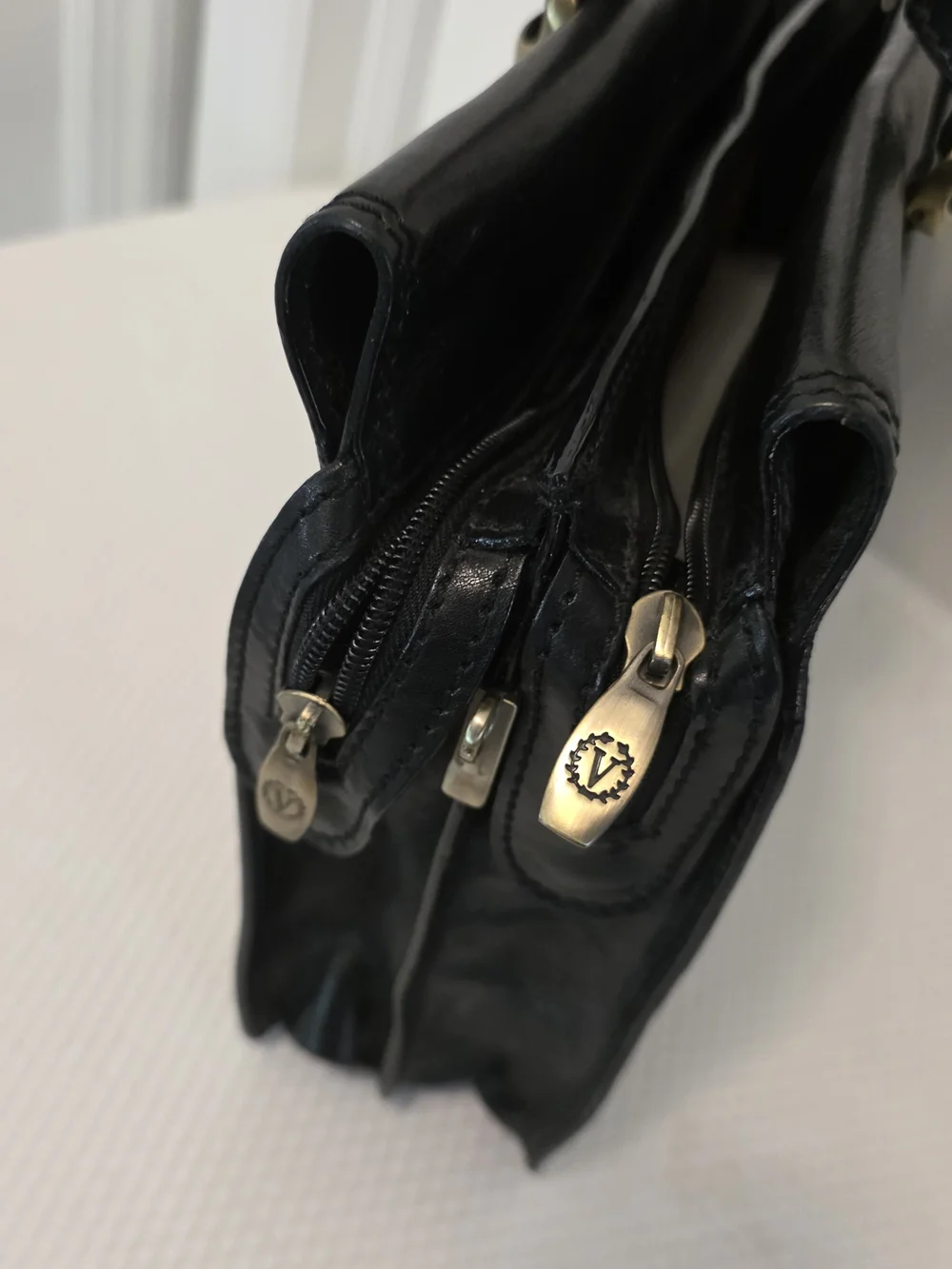 Valentino Leather Briefcase with Goldtone Hardware, Business Made In Italy